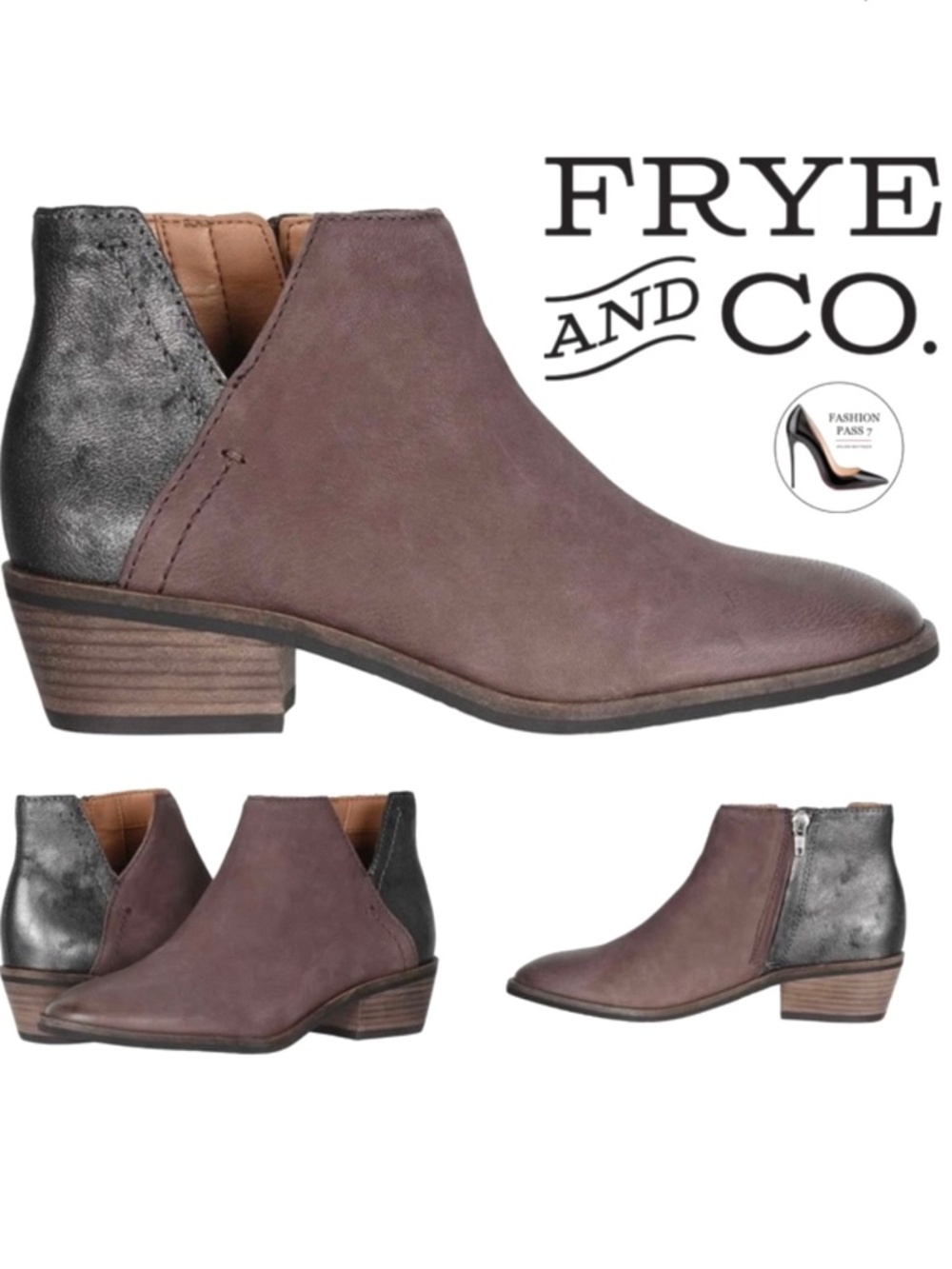 FRYE Caden Brown Metallic Leather Boho Booties Designer Block Heel Ankle Boots 7